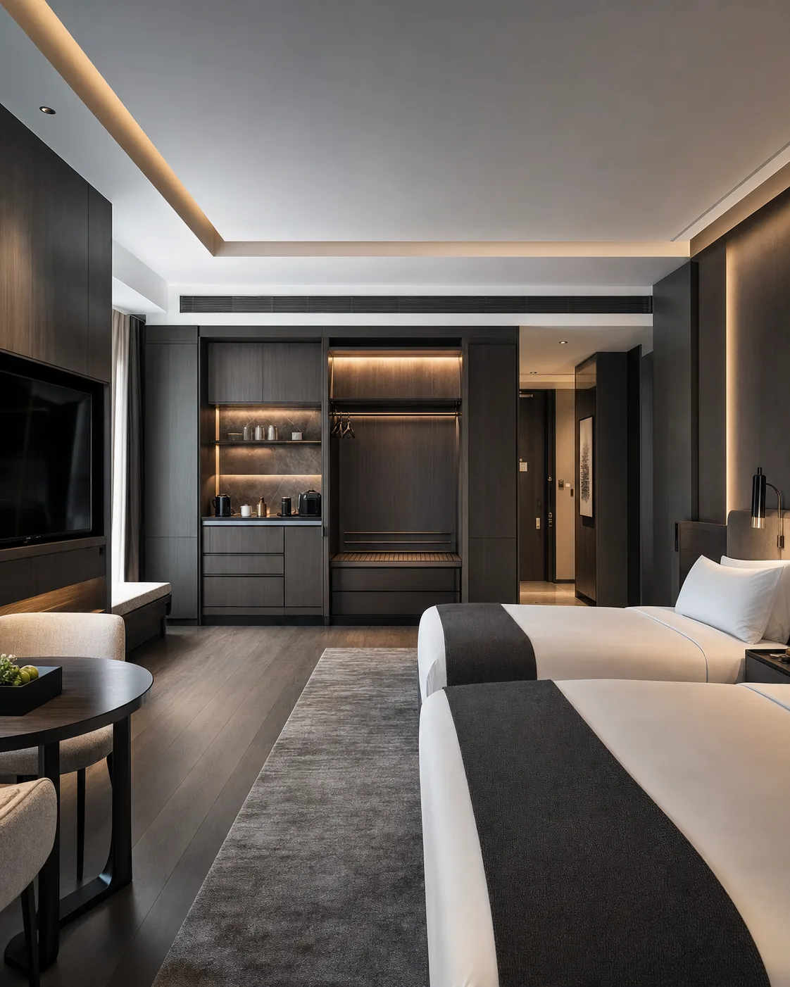 hotel guestroom casework environment with coordinated furniture and casework